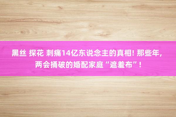 黑丝 探花 刺痛14亿东说念主的真相! 那些年, 两会捅破的婚配家庭“遮羞布”!